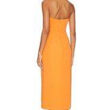 Bardot Brisa Bandeau Midi Dress With Split In Orange