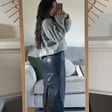 Topshop Denim Stretchy Maxi Skirt In Coated Indigo