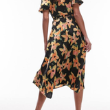 Topshop Wrap Detail Midi Dress In Floral Print