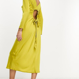 ASOS DESIGN Satin Long Sleeve Maxi Dress With Drawstring Back In Olive