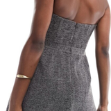 ASOS DESIGN Tweed Check Bandeau A-Line Mini Dress In Grey