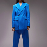 Topshop Extreme Shoulder Waisted Blazer In Azure Blue