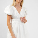 French Connection Rhodes Poplin V-Neck Mini Dress Summer White