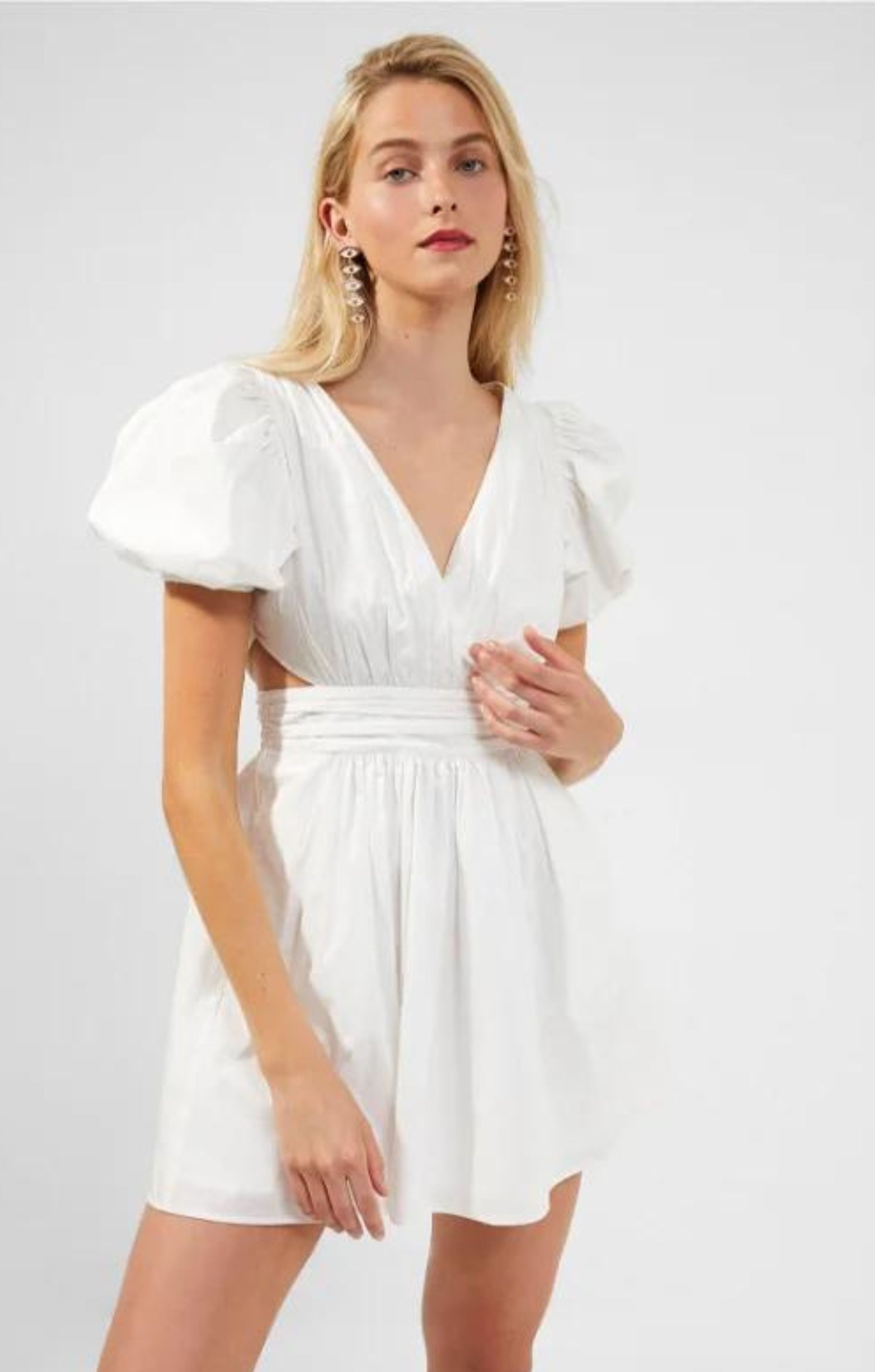 French Connection Rhodes Poplin V-Neck Mini Dress Summer White