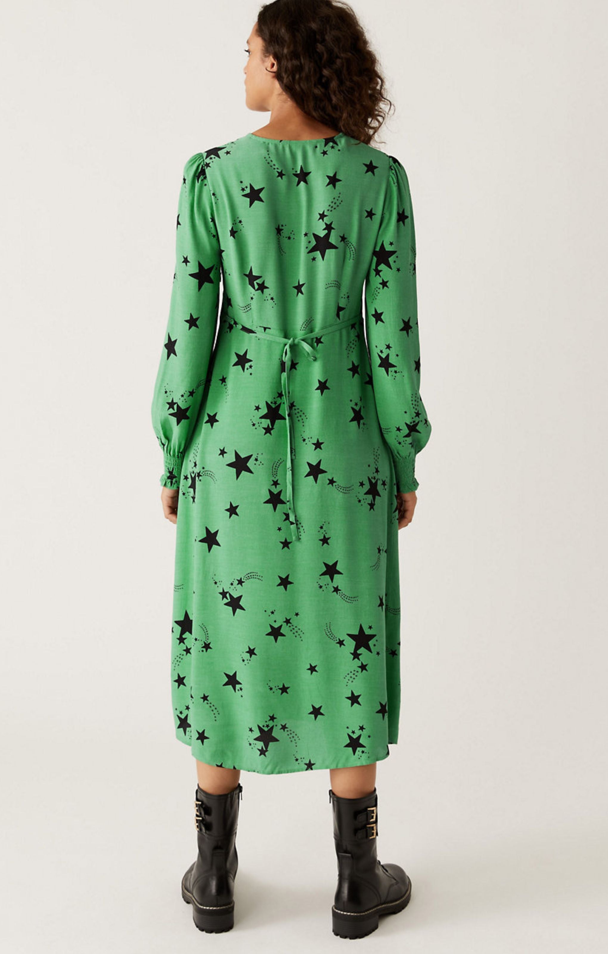 M&S Star Print V-Neck Midi Tea Dress