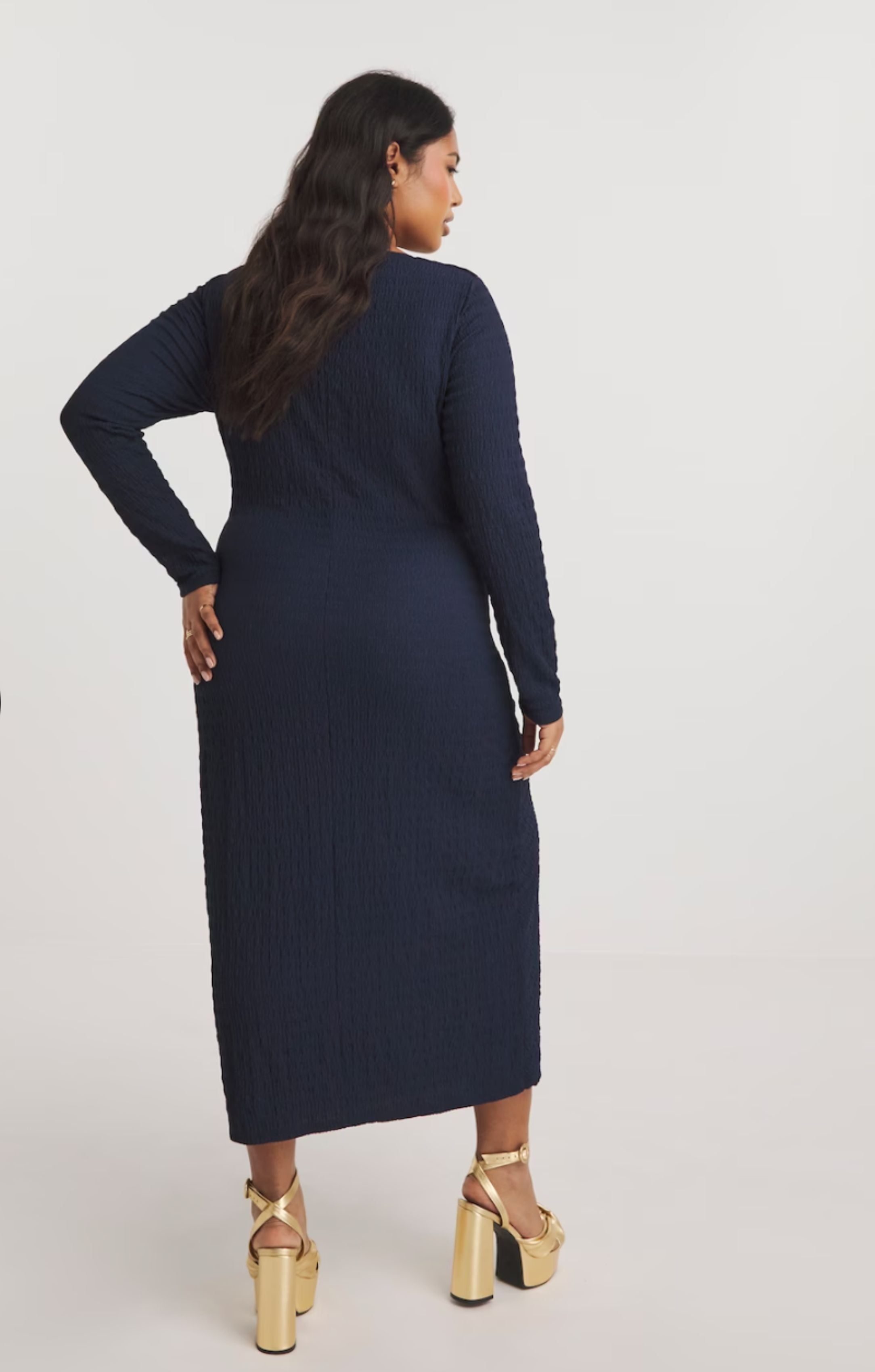Simply Be Navy Ruched Textured Jersey Midi Dress
