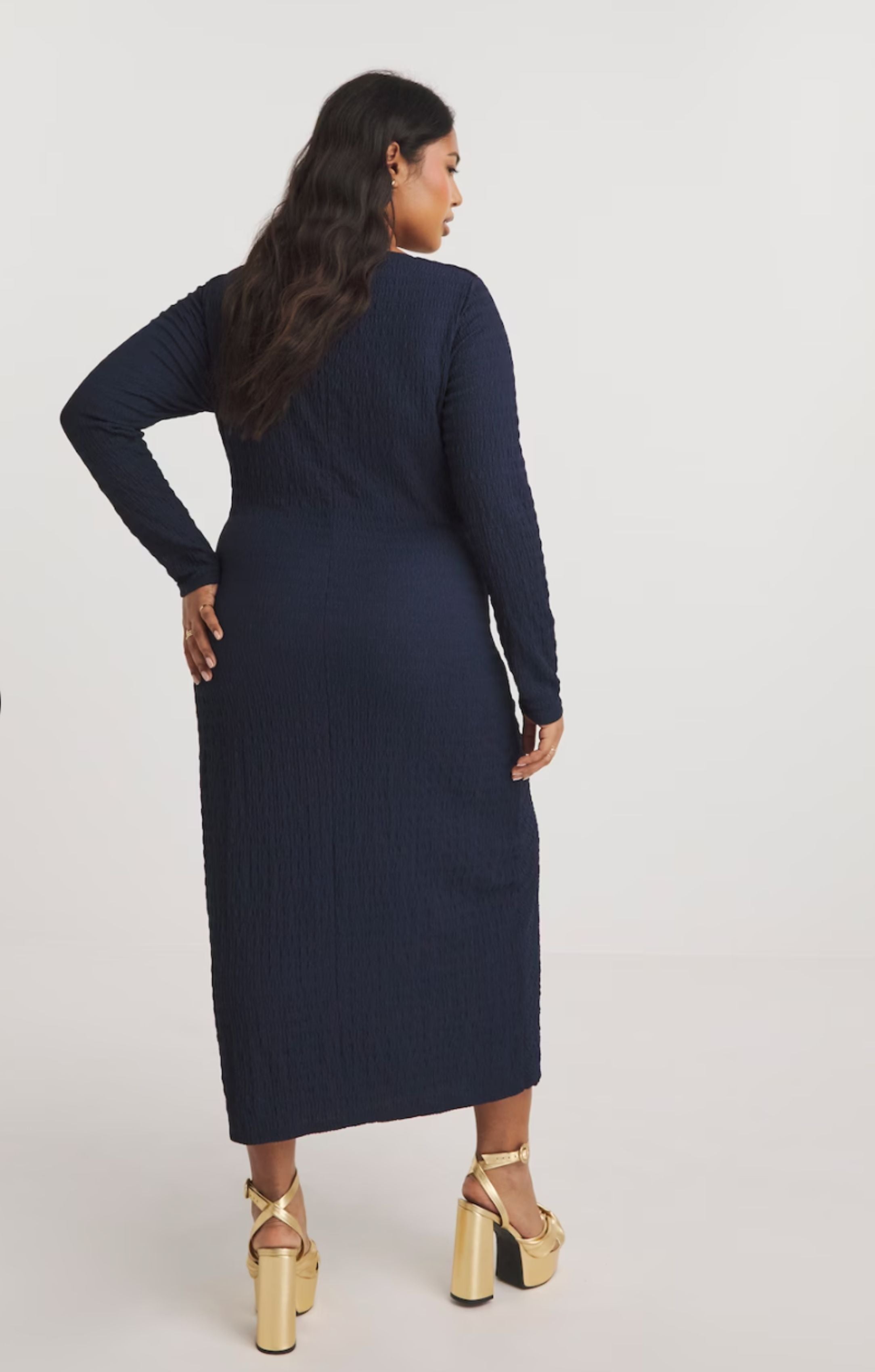 Simply Be Navy Ruched Textured Jersey Midi Dress product image