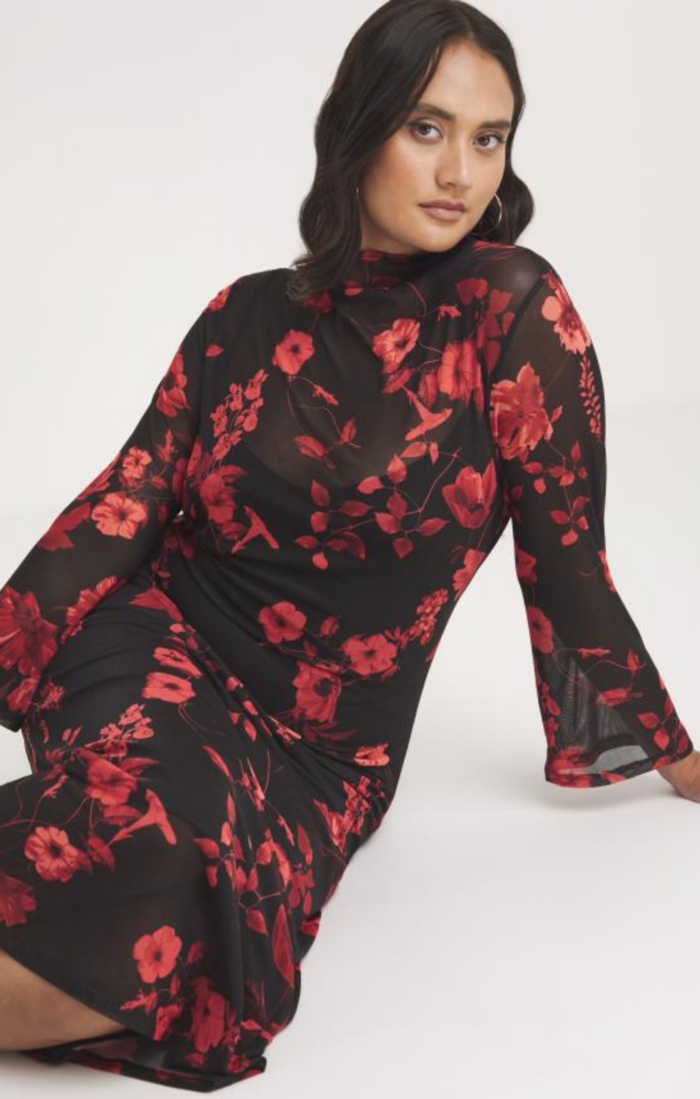 Joanna Hope Printed Mesh Midi Dress