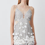 Karen Millen Crystal Applique Deep V Woven Mini Dress