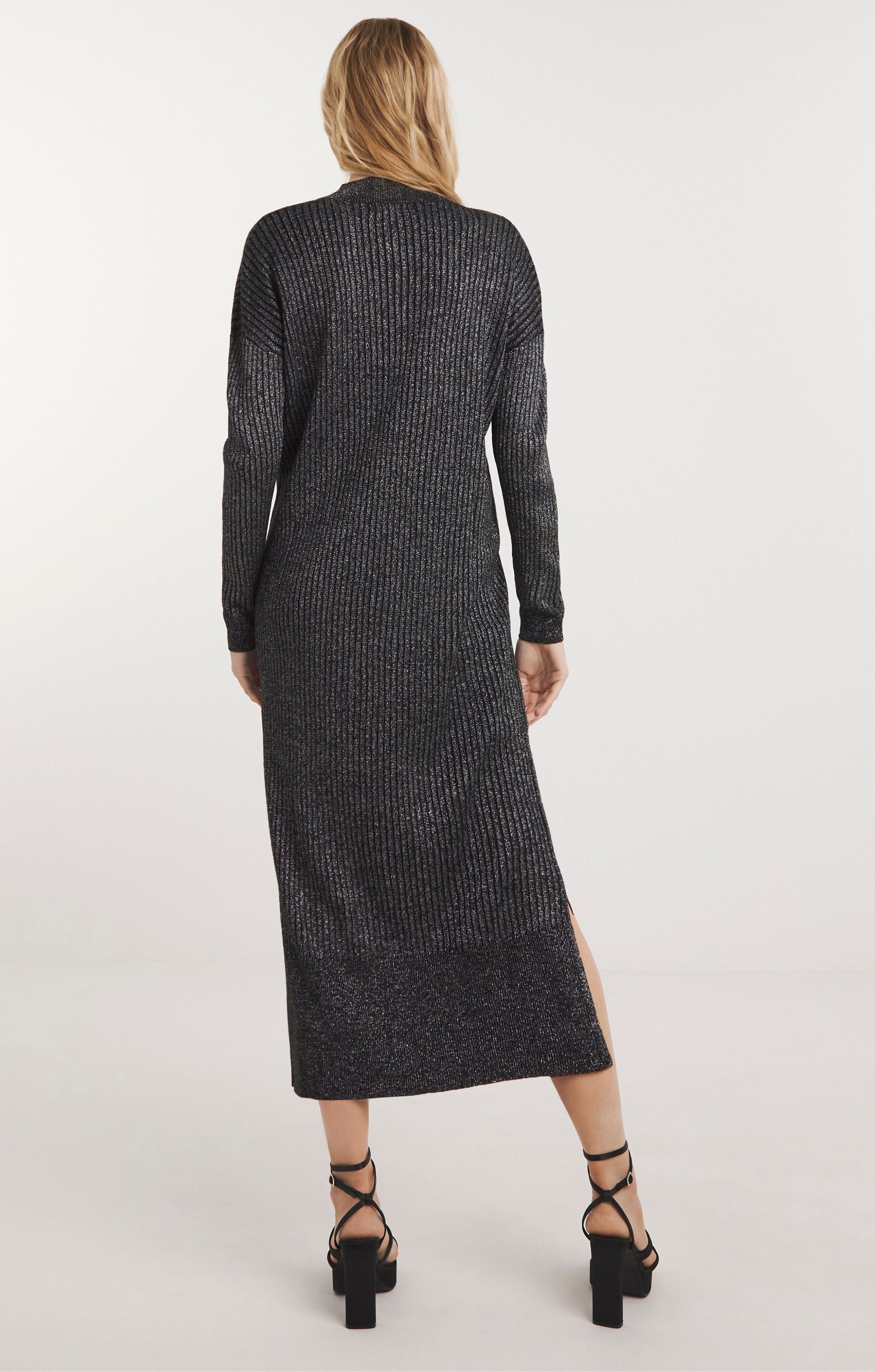 SimplyBe Silver Metallic Rib Midaxi Dress