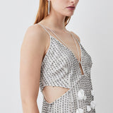 Karen Millen Crystal Applique Deep V Woven Mini Dress product image