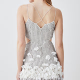 Karen Millen Crystal Applique Deep V Woven Mini Dress