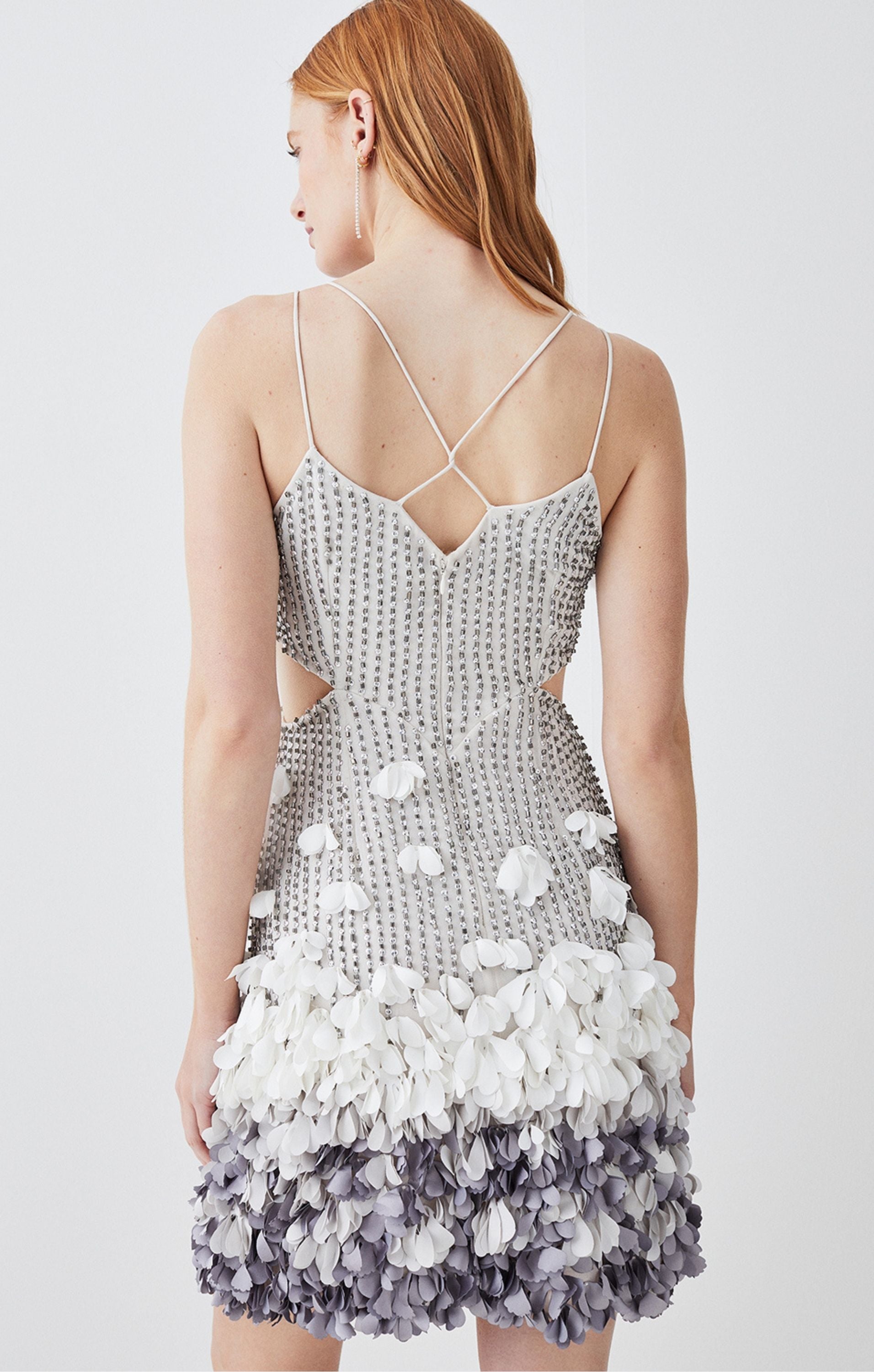Karen Millen Crystal Applique Deep V Woven Mini Dress