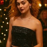 Topshop Bandeau Sequin Top In Black