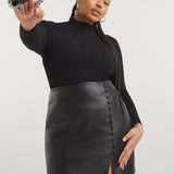 Simply Be Black Button Detail Stretch PU Mini Skirt