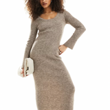 Asos Design Supersoft Maxi Dress With Scarf Detail In Oat