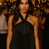 Topshop Satin Halter Top In Black