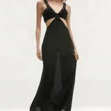 Topshop Embellished Sheer Knot Front Bralet Midi Dress In Black