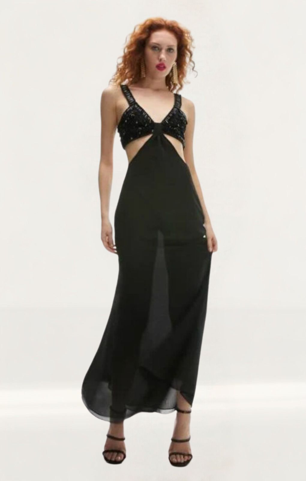Topshop Embellished Sheer Knot Front Bralet Midi Dress In Black