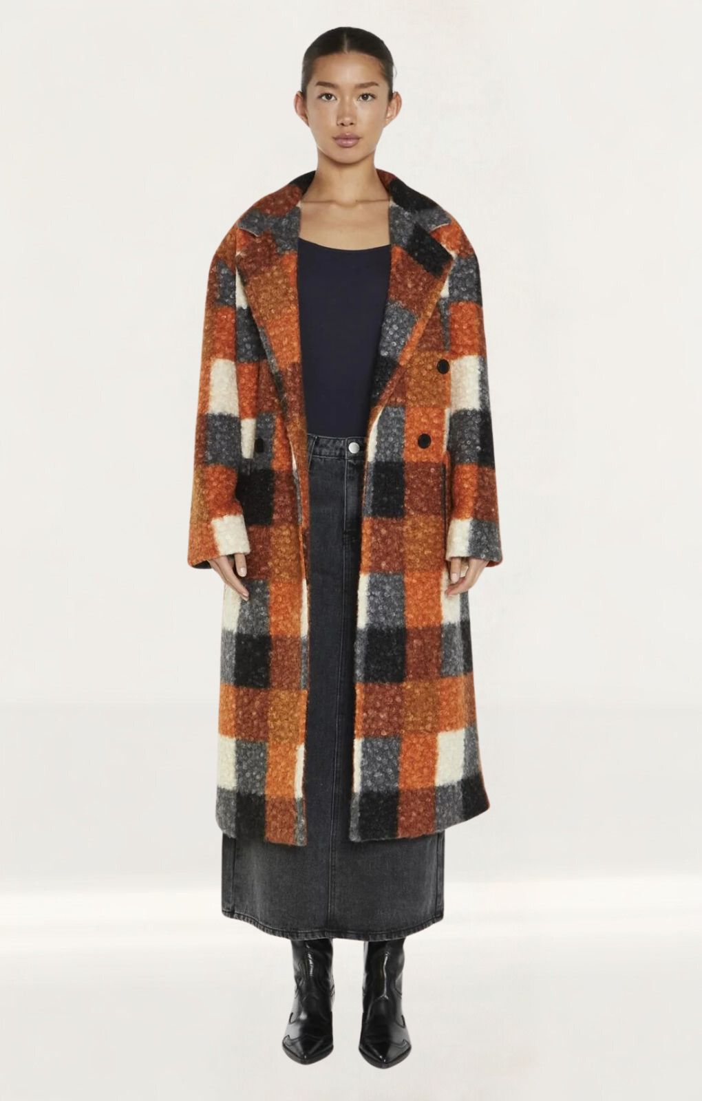 Glamorous Orange Multi Check Double Breasted Coat