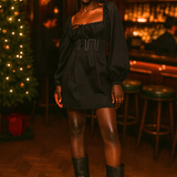 Topshop Poplin Topstitch Tea Dress In Black