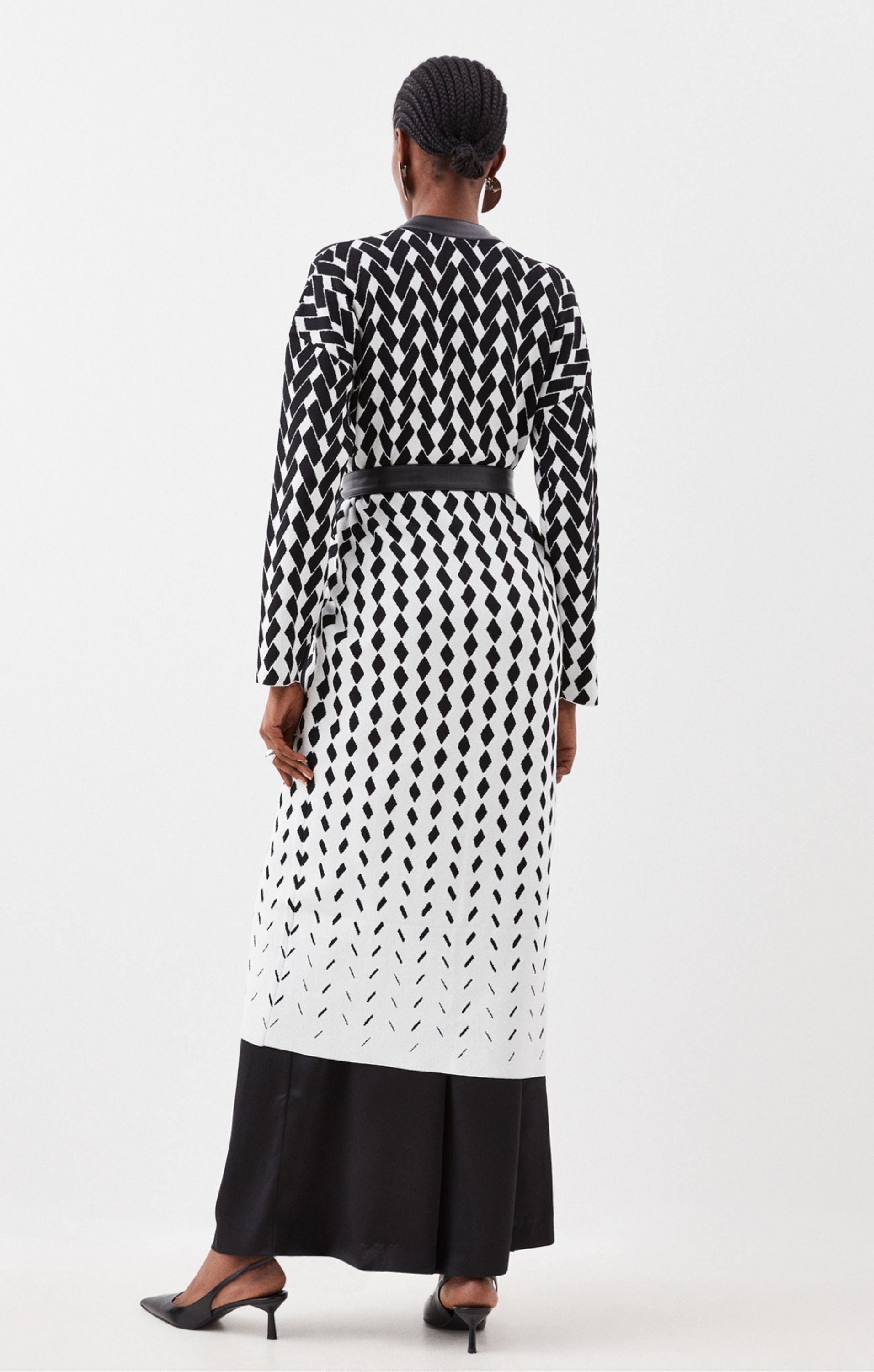 Karen Millen Pu Placket Jacquard Belted Coatigan