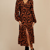 Little Mistress Leopard Print Blouson Sleeve Midaxi Dress