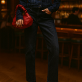 Topshop Mid Rise Straight Cropped Jean With Raw Hems In Blue Black