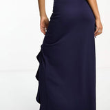 4Th & Reckless Frill Detail Thigh Split Maxi Skirt In Navy