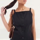 4th & Reckless Square Neck Sleeveless Button Through Waistcoat In Black