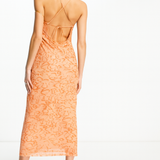 4Th & Reckless Cowl Neck Strappy Back Midi Dress In Orange Snake Print