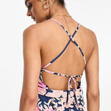 Hope & Ivy Contrast Lace Floral Maxi Dress In Navy