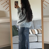 Topshop Denim Stretchy Maxi Skirt In Coated Indigo