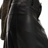 Topshop Tall Leather Look Denim Styled Maxi Skirt In Black