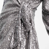 ASOS DESIGN Petite Jersey Sequin Tie Waist Blazer In Gunmetal