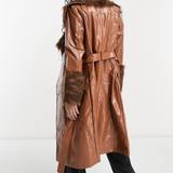 Violet Romance Vinyl Jacket With Faux Fur Trims In Brown