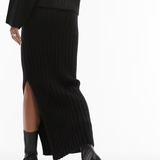 Topshop Knitted Premium Rib Skirt In Black