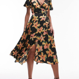 Topshop Wrap Detail Midi Dress In Floral Print