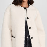 4th & Reckless Exclusive Button Detail Faux Shearling Jacket in Cream