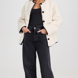 4th & Reckless Exclusive Button Detail Faux Shearling Jacket in Cream