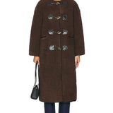 4th & Reckless Faux Shearling Toggle Fastening Coat in Chocolate