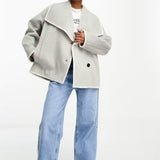 4th & Reckless Oversized Lapel Jacket with Contrast Stitch in Grey