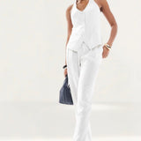 4th & Reckless Tailored Wide Leg Trousers in White Pinstripe