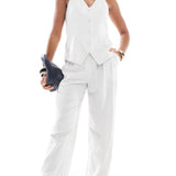 4th & Reckless Tailored Wide Leg Trousers in White Pinstripe