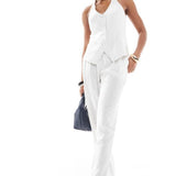4th & Reckless Tailored Wide Leg Trousers in White Pinstripe