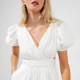 French Connection Rhodes Poplin V-Neck Mini Dress Summer White