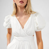 French Connection Rhodes Poplin V-Neck Mini Dress Summer White product image