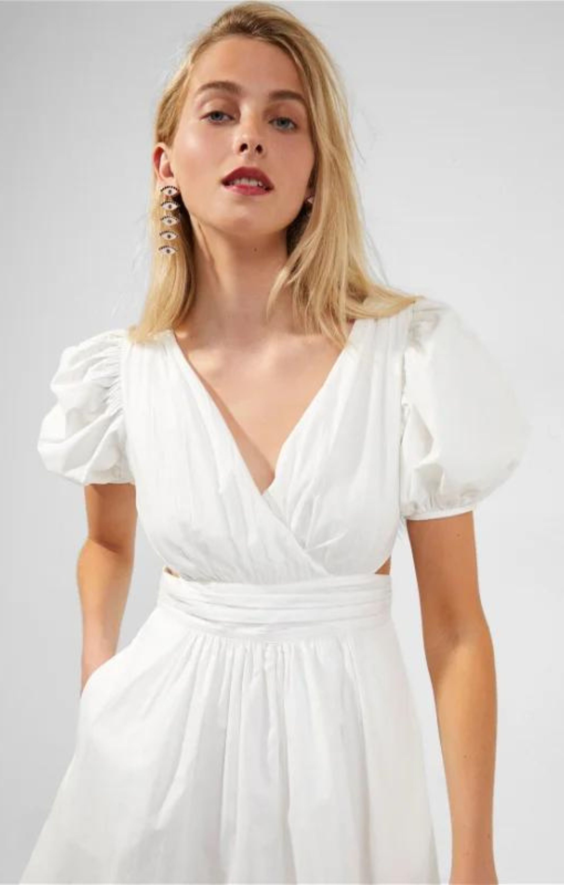 French Connection Rhodes Poplin V-Neck Mini Dress Summer White product image