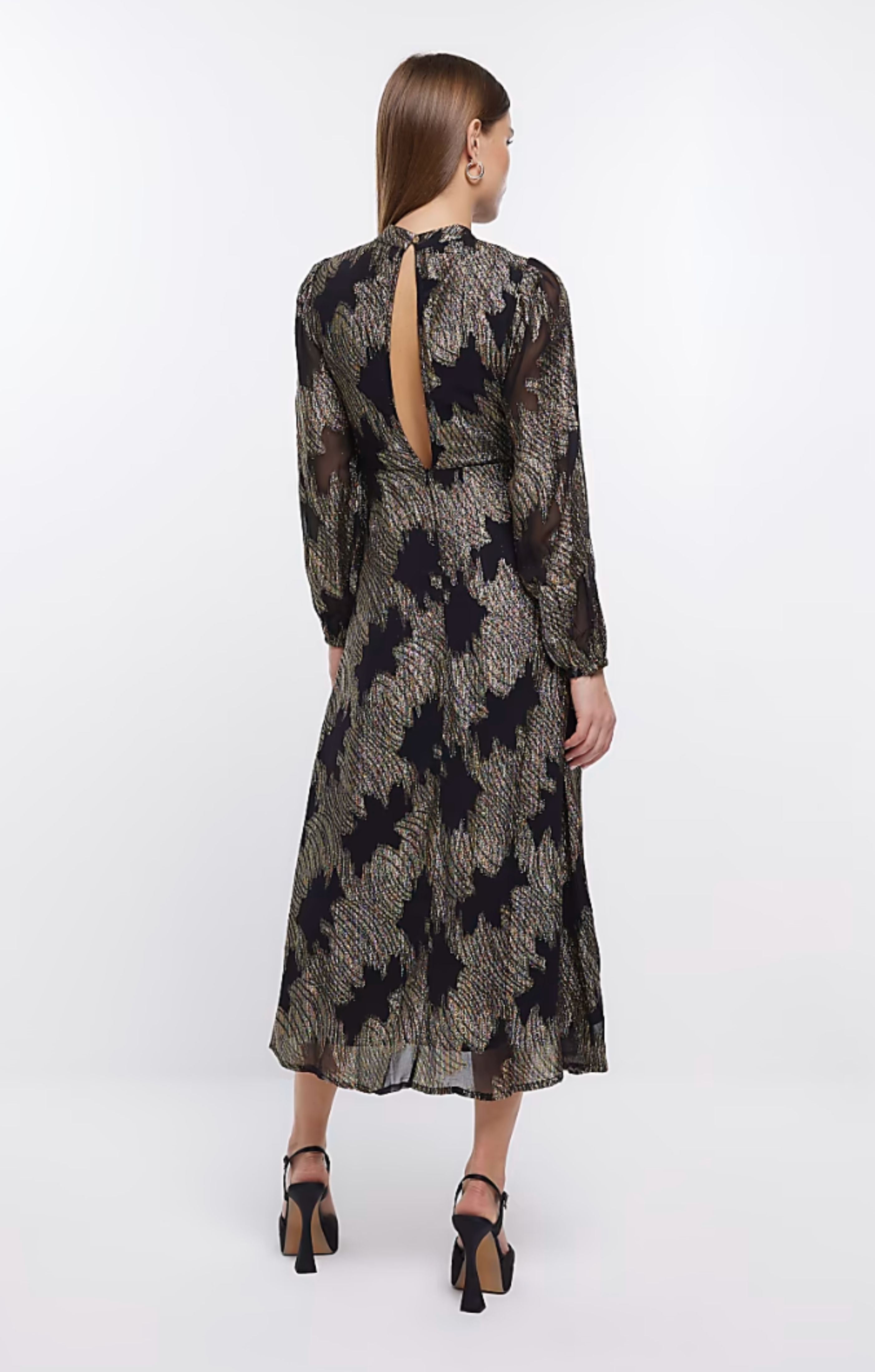 Rent River Island Black Jaquard Long Sleeved Dress | Hirestreet Rent River Island Black Jaquard Long Sleeved Dress | Hirestreet