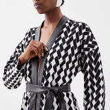 Karen Millen Pu Placket Jacquard Belted Coatigan